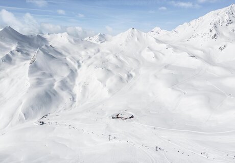 Stunning view of ski slopes in the snow.