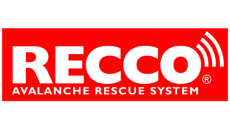 Logo des RECCO Lawinenrettungssystems mit rotem Hintergrund.