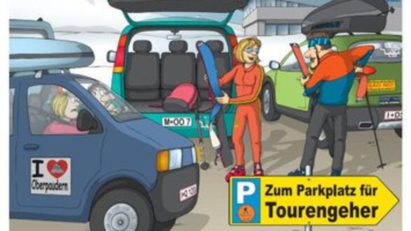 Twee skiers laden uitrusting in auto's op de parkeerplaats.