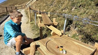 Visitors engaging with an outdoor map installation.