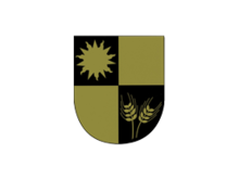 The coat of arms features a sun above and two ears of wheat below.