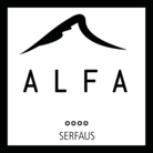 Das Logo von Alfa, inspiriert von einer Bergsilhouette, Standort Serfaus.