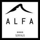 The Alfa logo featuring a mountain silhouette, location Serfaus.