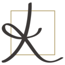 A minimalist logo featuring a stylized letter 'K' with a golden border.
