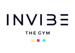 Logo of INVI3 THE GYM with colorful dots.