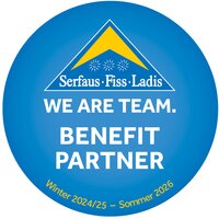 Button displaying 'WE ARE TEAM. BENEFIT PARTNER' for Serfaus Fiss Ladis.