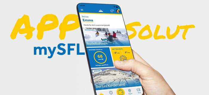 Displaying sledding slopes and weather information in the mySFL app.