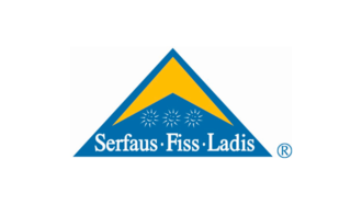 Logo features the mountain landscape of Serfaus Fiss Ladis with blue and yellow colors.