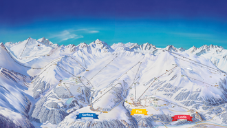 Overview of the ski area map for Serfaus, Fiss, and Ladis.