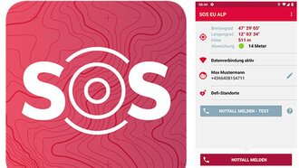 Benutzeroberfläche einer SOS-App mit Standortdaten und Notfalloption.