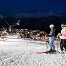 Night skiing in Fiss on a illuminated slope