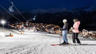 Night skiing in Fiss on a illuminated slope
